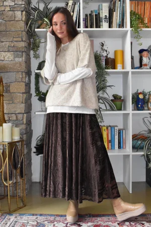 Opulance Damask Midi Skirt Rich Chocolate